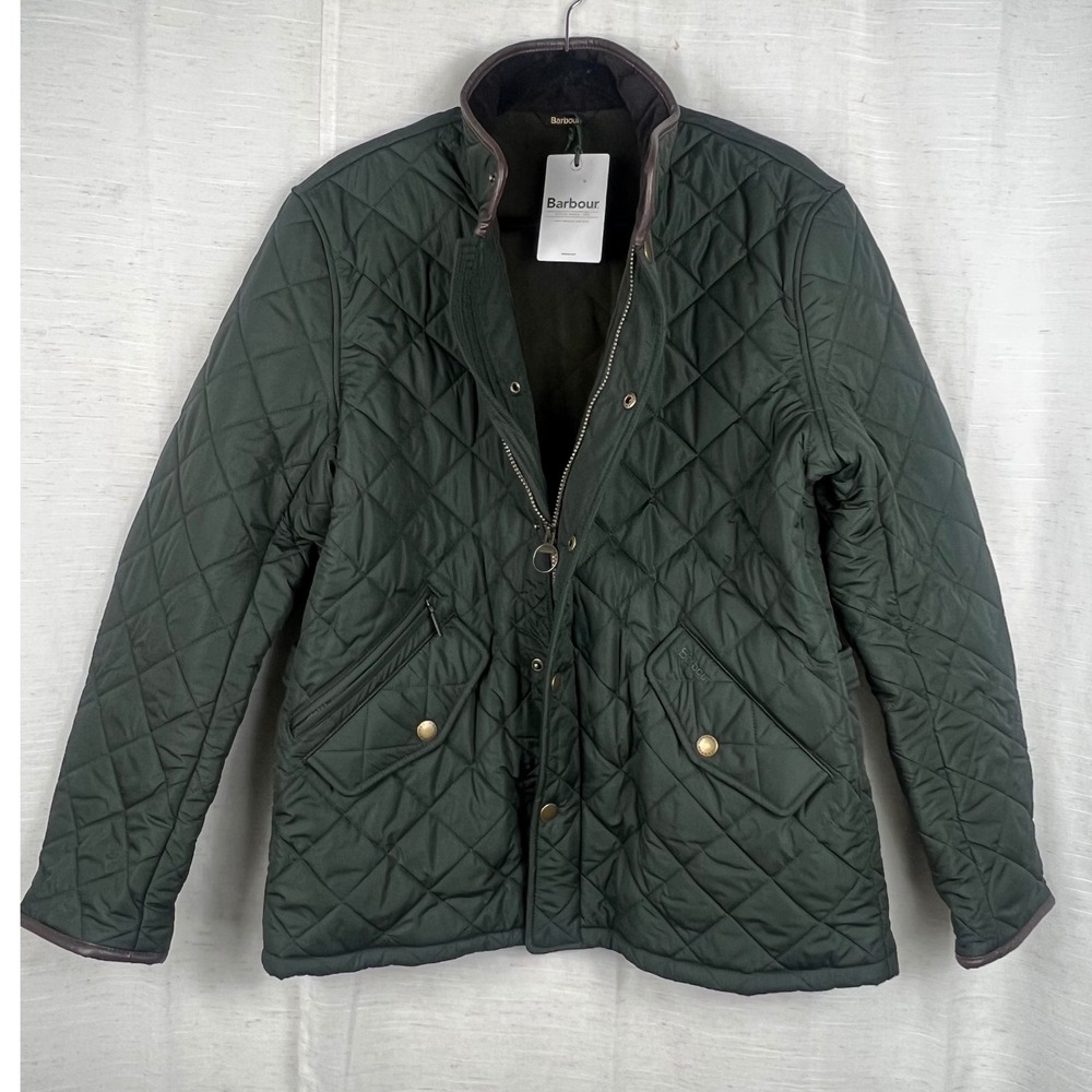 Barbour NWT Powell Quilted Jacket Olive Green Fleece Lined.
Mens Large
